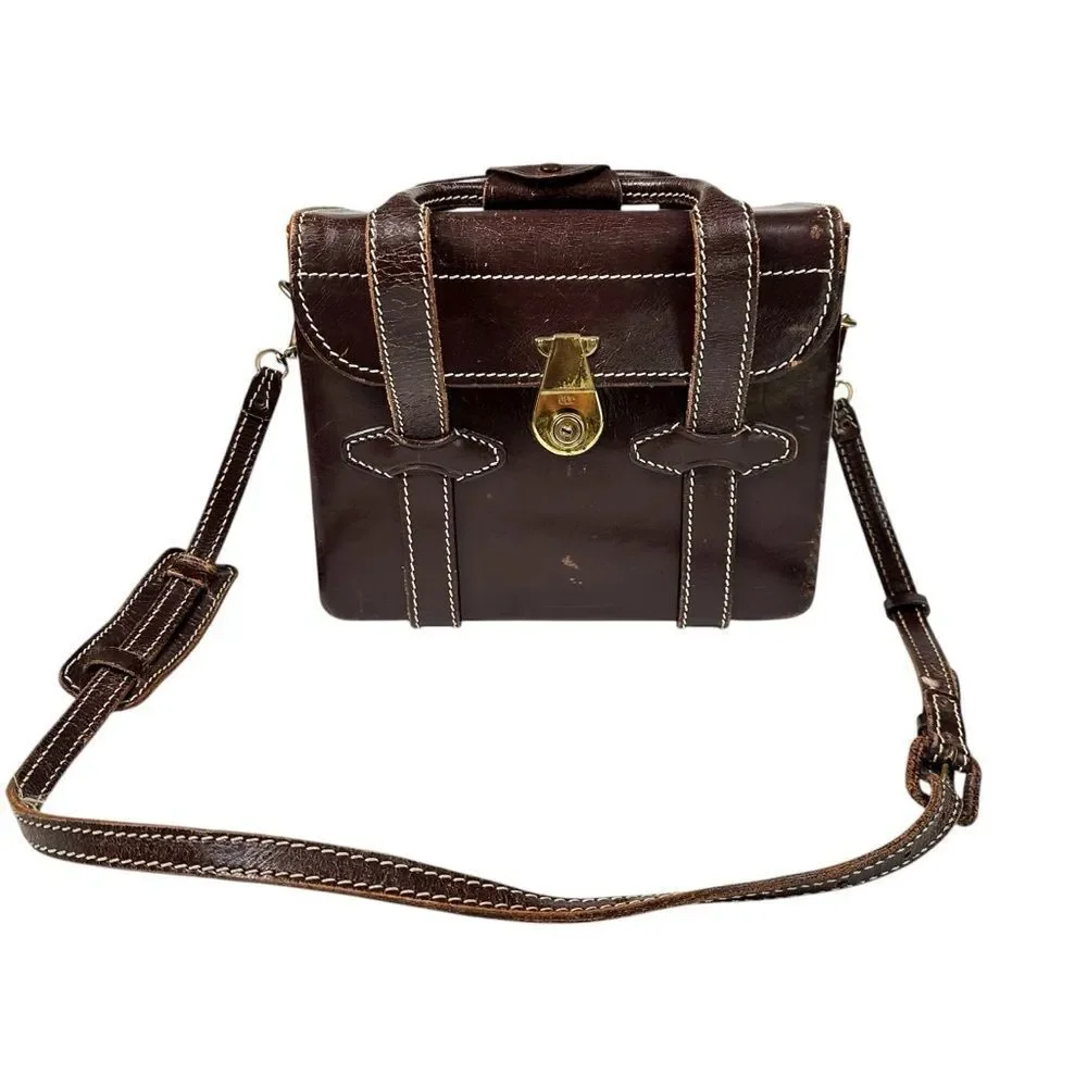 Cheney England Vintage Brown Leather Camera Satchel Crossbody Messenger Bag